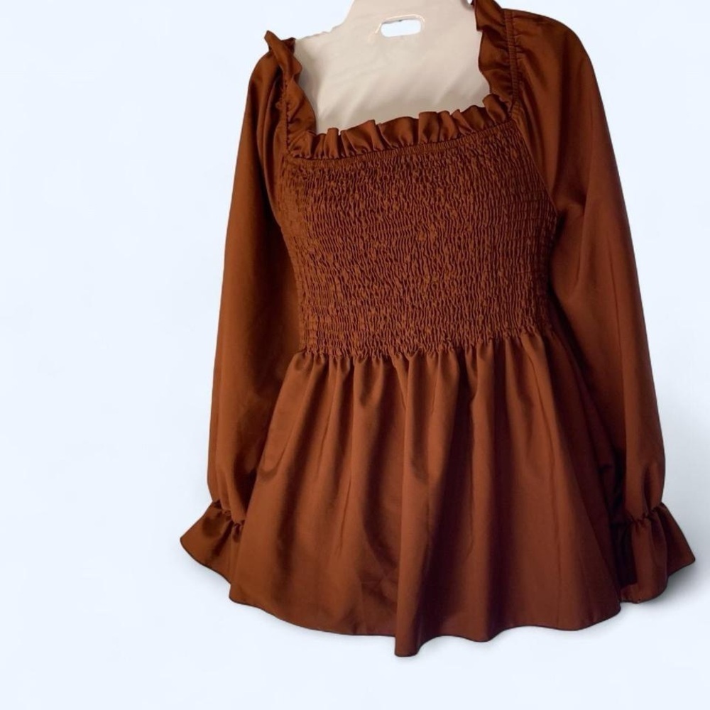 Brown long sleeve blouse with ruffle touched details Size XL